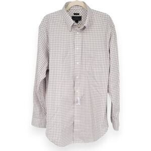 NWOT JOS A. BANK Reserve Mens Dress Shirt Tailored Fit No Iron Brown Plaid 17 35